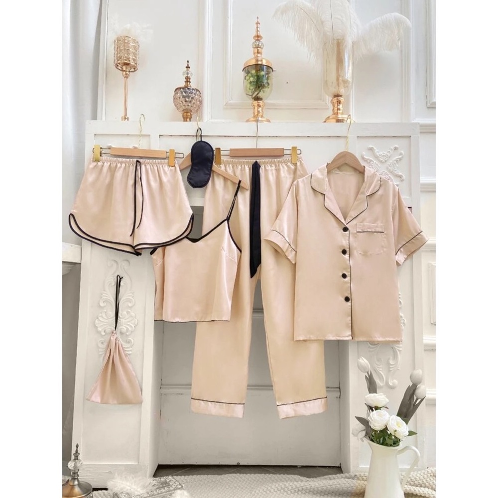 Manuela 6pcs Satin Pajama Set - Picture 1 of 6